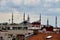 The spiers of minarets over the rooftops of houses in Fatih, Istanbul, Turkey.