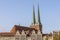 The spiers of St. Nicholas Church illuminated by morning light in the Mitte district of Berlin, Germany