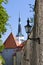 Spike of St Olaf (Oleviste) Church and fortification tower. Tallinn, Estonia