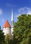 Spike of St Olaf (Oleviste) Church and fortification tower. Tallinn, Estonia