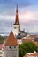 Spike of St Olaf Oleviste Church and fortification tower. Tallinn, Estonia