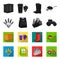 Spikelets of wheat, a packet of seeds, a tractor, gloves.Farm set collection icons in black,flet style vector symbol