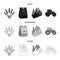 Spikelets of wheat, a packet of seeds, a tractor, gloves.Farm set collection icons in black,monochrome,outline style