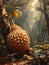 Spiky durian, formidable husk amidst a dense tropical backdrop, a pungent treasure, Ai Generated