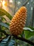 Spiky durian, formidable husk amidst a dense tropical backdrop, a pungent treasure, Ai Generated