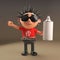 Spiky haired cartoon 3d punk rocker teenager character holding an aerosol spray can, 3d illustration