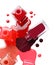 Spilled different nail polishes with bottles on white background