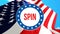 Spin election on a USA background, 3D rendering. United States of America flag waving in the wind. Voting, Freedom Democracy, spin