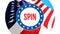 Spin election on a USA background, 3D rendering. United States of America flag waving in the wind. Voting, Freedom Democracy, spin