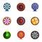 Spin fortune wheel icon set, cartoon style