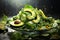 Spinach and avocado salad healthy food background
