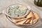 Spinach dip and artisan crackers