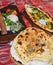 Spinach and egg pide, pita flat bread and puff hot lavash or lavas homebaked specialty