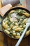 Spinach jumbo seashell pasta with parmesan and blue cheese