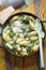 Spinach jumbo seashell pasta with parmesan and blue cheese