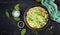 Spinach and mushroom omelette. Frittata made of eggs, mushrooms and spinach.