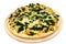 A spinach pizza with mozzarella cheese,spices