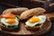 Spinach, smoked salmon and runny egg sandwiches.