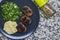 Spinach, Turkish kofte and Humus