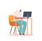 Spinal Curvature, Back Ache, Scoliosis, Health Care Concept. Male Character Wrong Sitting Position at Working Desk