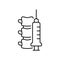 Spinal or epidural anesthesia. Linear icon of spine and syringe. Black simple illustration of medical injection into nerve.