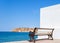 Spinalonga view from a bench in Plaka, Crete.