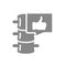 Spine with thumb up in chat bubble grey icon. Vertebral column symbol