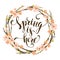 Sping is here. Lettering design with flowering branches.