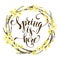 Sping is here. Lettering design with flowering branches.
