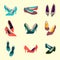 Sping and Summer Shoes Icon Set