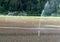 Spinkler and irrigation system on a freshly planted agricultural field