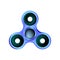 Spinner on bearings rotates three-pointed blue on white