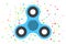 Spinner. A modern anti-stress toy in a flat style. A toy for hands and fingers. Blue colour. Multicolored pattern of symbols in th