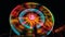 Spinning carnival wheel ignites vibrant glowing colors generated by AI