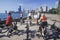 Spinning class on North Avenue Beach, Lake MI, Chicago, Illinois