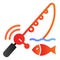 Spinning fish flat icon. Fish with bait color icons in trendy flat style. Fish and fishing pole gradient style design