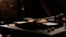 Spinning grooved disk on turntable at nightclub generated by AI