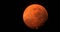 Spinning red textured barren desert mars planet in dark outer space