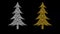 Spinning silver and golden 3d Christmas trees on plain black background