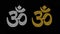 Spinning silver and golden 3d Om symbols on plain black background