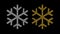 Spinning silver and golden 3d snowflakes on plain black background