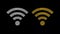 Spinning silver and golden 3d Wifi symbols on plain black background