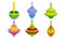 Spinning Top Vector Set. Colorful Childish Pegtop Collection