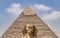 Spinx face on the Giza pyramid background, Cairo, Egypt