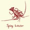 Spiny Lobster, with inscription, hand drawn doodle