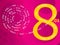 Spiral 8 march for women`s day with diversity languages text as a banner or background in purple