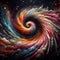 A spiral with colorful powder and smoke.