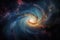 Spiral galaxy, dancing planets and nebulae in dazzling cosmic scene., generative IA