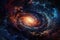 Spiral galaxy, dancing planets and nebulae in dazzling cosmic scene., generative IA