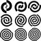 Spiral icon in several options. Spiral and scroll, cycle, curl, loop symbol. Flat design.